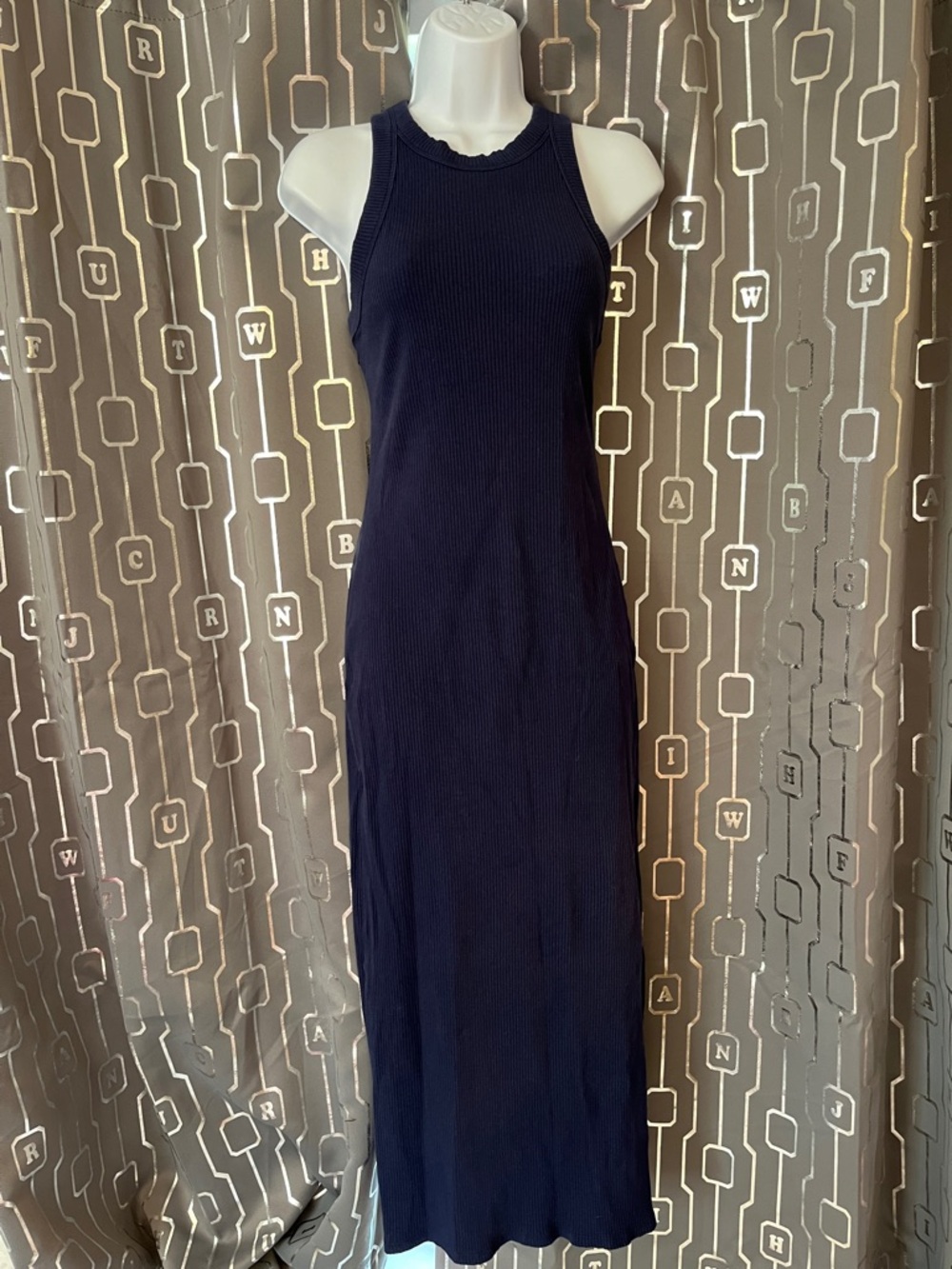 Ribbed Navy Sleeveless Midi Dress